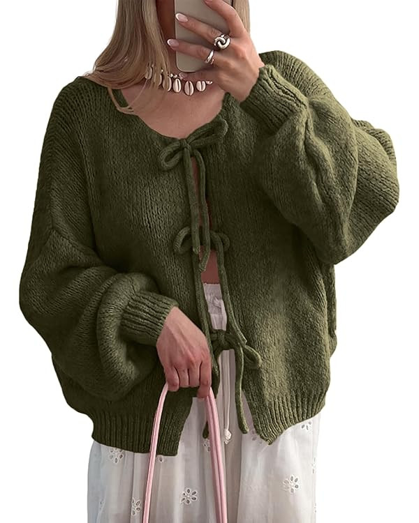 UNCLECAT Womens Bow Tie Front Cardigan Sweaters Oversized Fall Open Front Cardigans Cute Loose Kn... | Amazon (US)