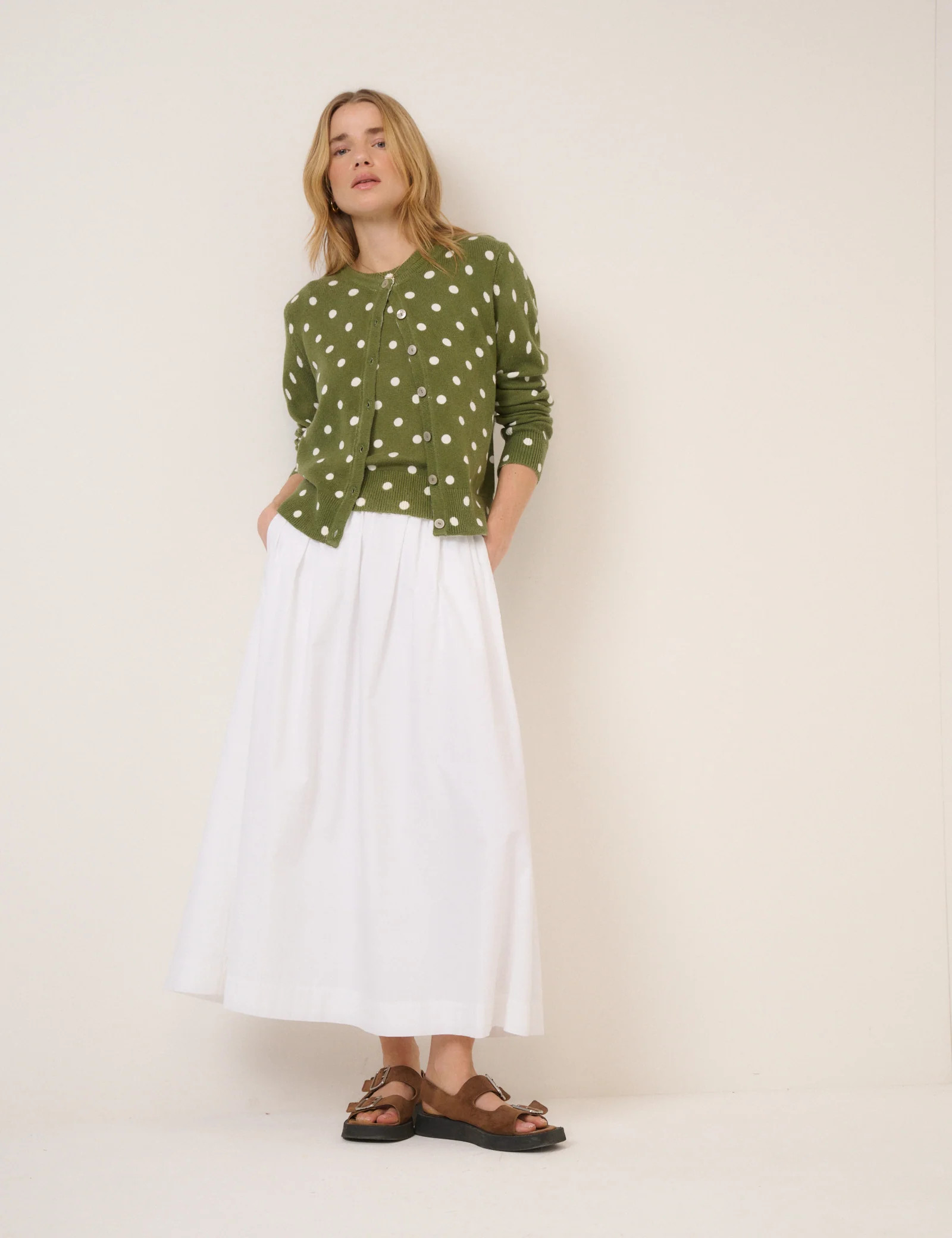 Green Polka Crew Neck Cardigan | Nobody's Child
