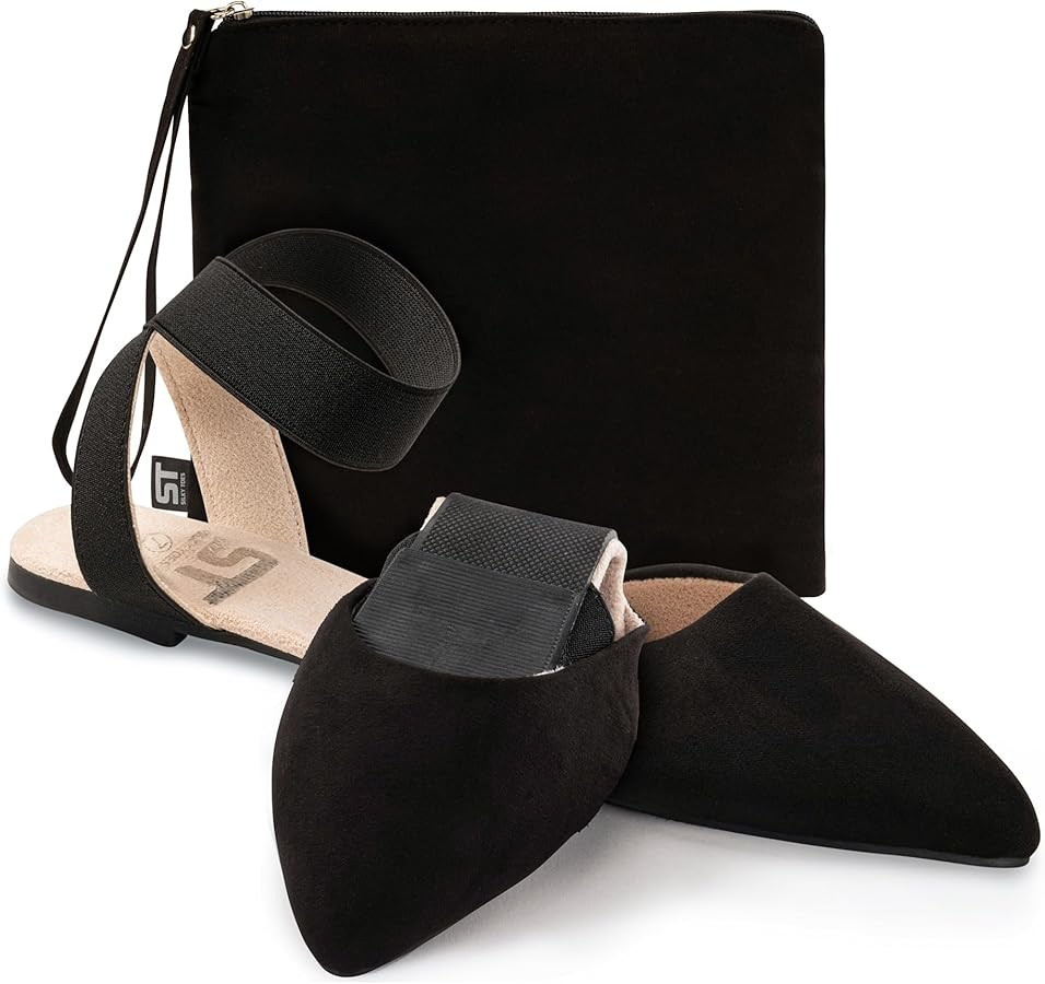 Silky Toes Foldable Flats for Women Dress Ankle Strap Shoes with Purse | Amazon (US)