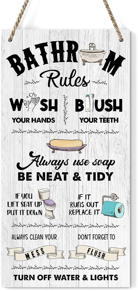 Bathroom Rules Sign Wood Wall Decor, Wood Hanging Sign Bathroom Decor, Rustic Farmhouse Toilet Wo... | Amazon (US)