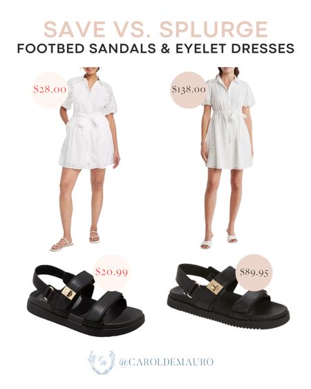 Save vs splurge! Get an affordable alternative to these footbed sandals and white eyelet dresses!
#springfashion #lookforless #shoeinspo #affordablestyle

#LTKSeasonal #LTKstyletip #LTKshoecrush