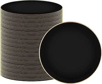 PARTY BARGAINS 13-Inch Charger Plates - 96 Pack, Organic Collection Black Gold Rim, Heavy-Duty Di... | Amazon (US)