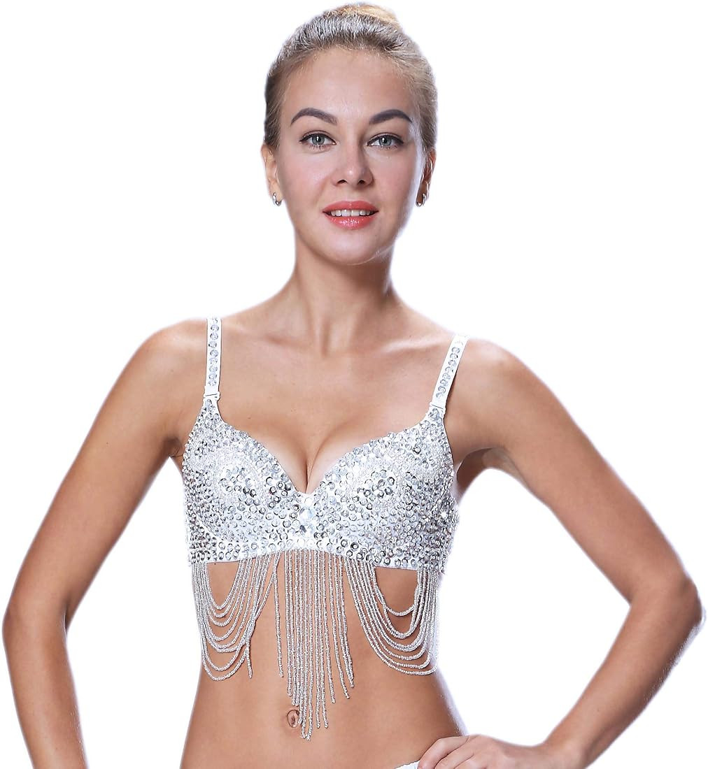 Seawhisper Tribal Glitter Sparkle Rhinestone Belly Dance Beaded Sequined Bra Top for Rave Cabaret... | Amazon (US)