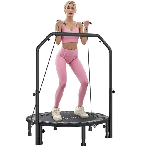 Soozier 40" Foldable Mini Trampoline, Rebounder Trampoline for Adults with Adjustable Foam Handle and Resistance Bands, Fitness Rebounder for Indoor Outdoor Workout, Max Load 330 lbs, Black | Amazon (US)
