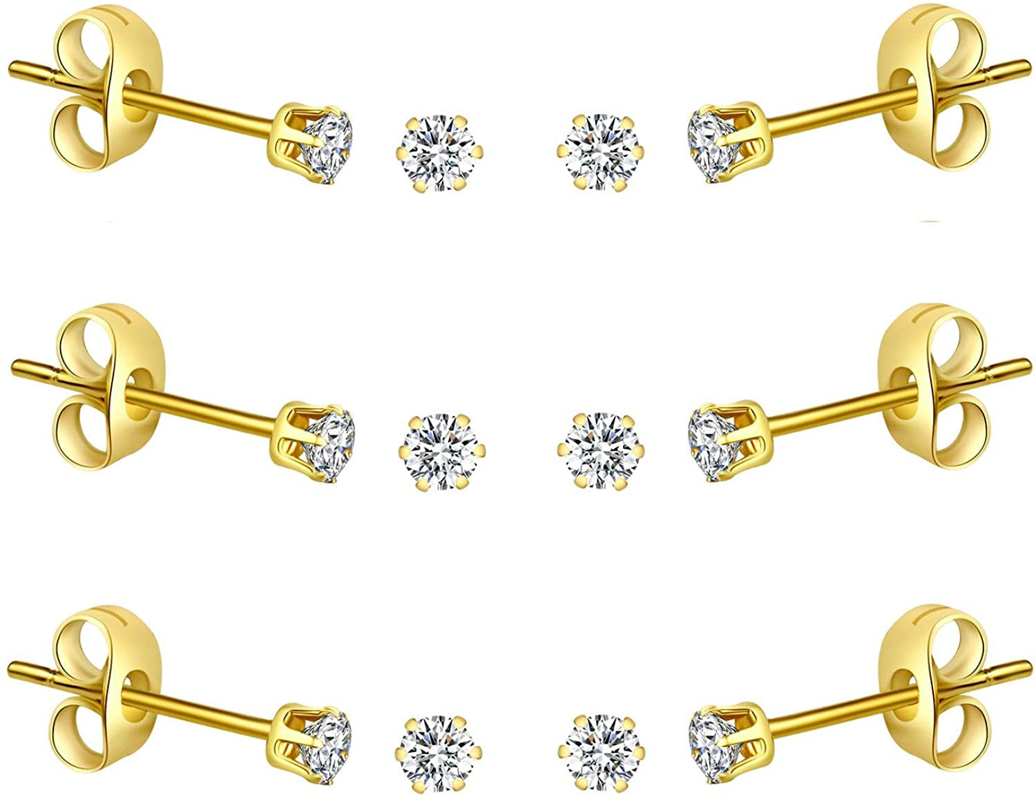 FOSIR 2-4MM Tiny Women's Stainless Steel Round Clear Cubic Zirconia Stud Earrings(6-10 Pairs) | Amazon (US)