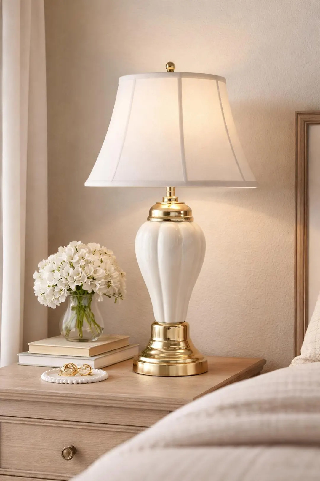 Vintage Hollywood Regency Table Lamp Eggshell White Ribbed Ceramic Lamp Brass Base 1990s Classic ... | Etsy (US)