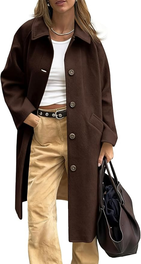 Cicy Bell Womens Long Single Breasted Coats Lapel Collar Peacoat Fall Winter Casual Trench Coat J... | Amazon (US)