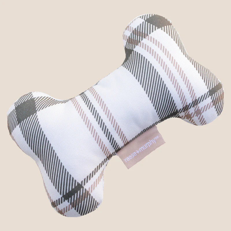 Brown Plaid Bone Shaped Plush Toy 8" | Reese + Murphy LLC
