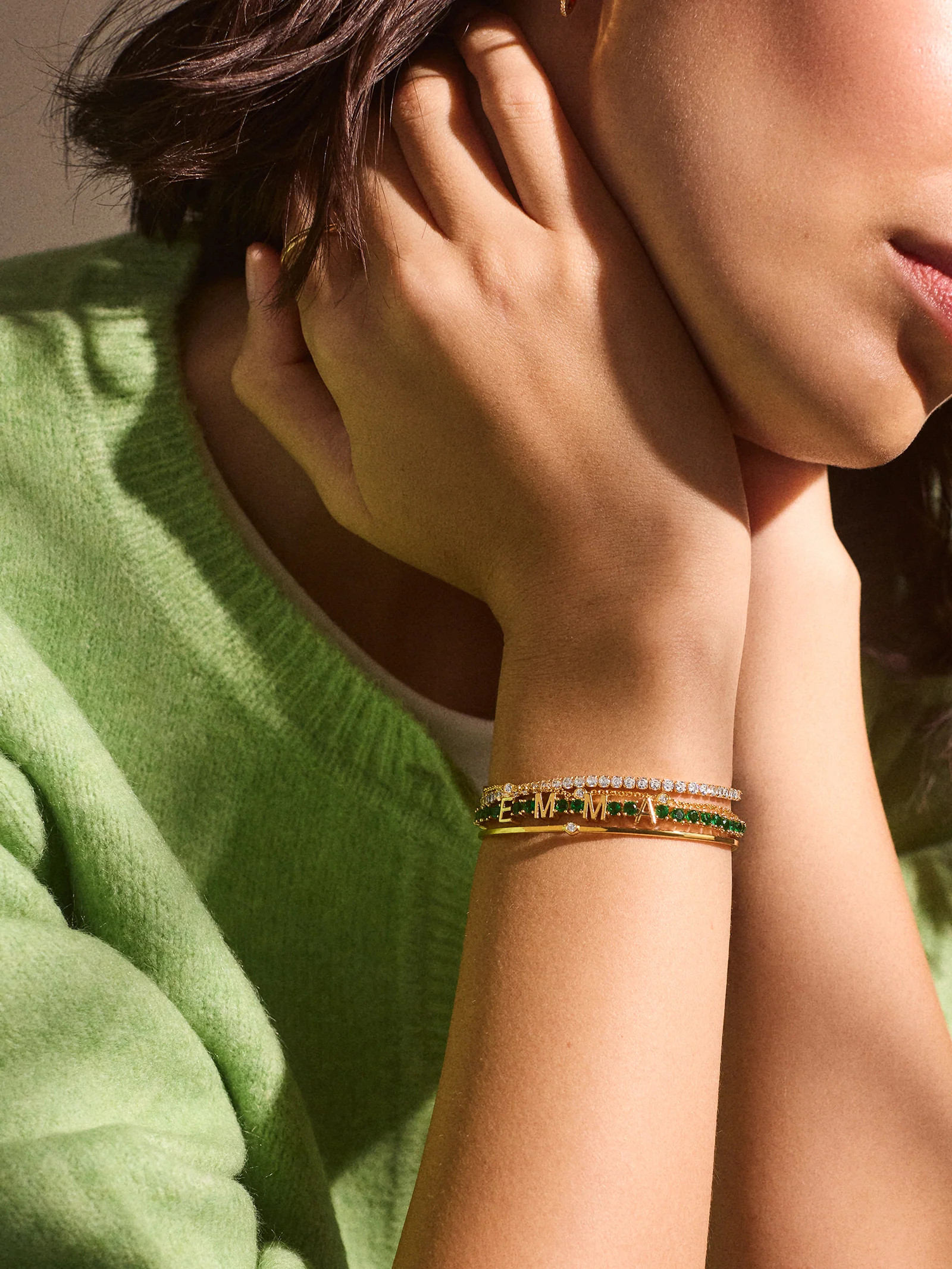 Custom Tennis Bracelet - Gold/Green | BaubleBar (US)