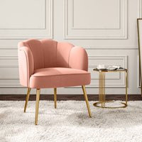 Livingandhome - Modern Frosted Velvet Shell Accent Armchair, Pink | ManoMano UK