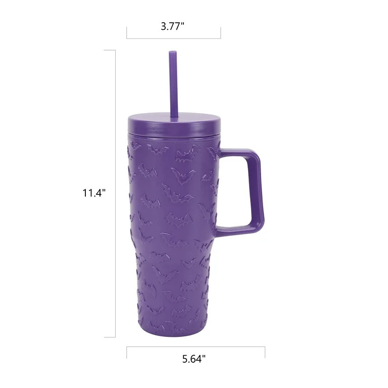 Way To Celebrate 30 Ounce Acrylic Double Wall Embossed Bat Tumbler with Straw and Handle, Purple | Walmart (US)