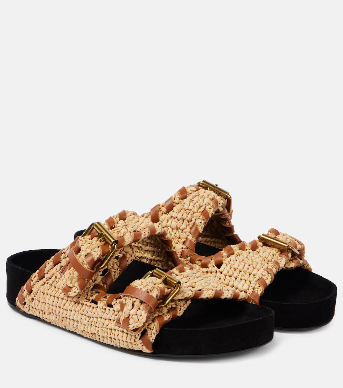 Lennyo leather-trimmed raffia sandals | Mytheresa (US/CA)