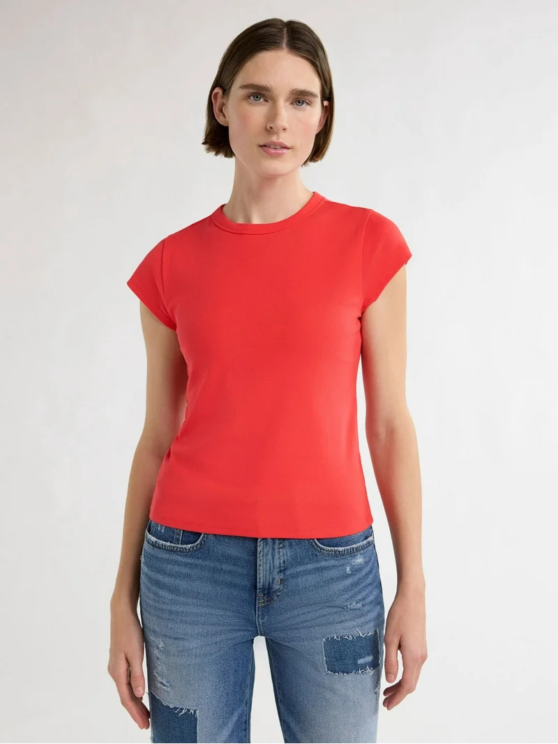 Free Assembly Women's and Women's Plus Cap Sleeve Tee, Sizes XS-4X | Walmart (US)
