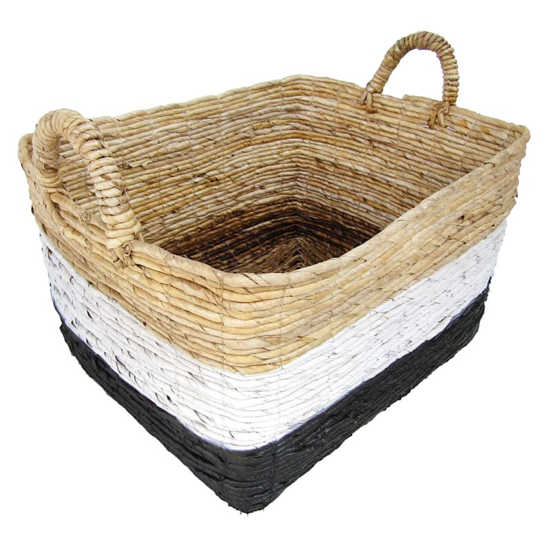 Black, White & Natural Banana Leaf Striped Storage Basket, Medium | At Home