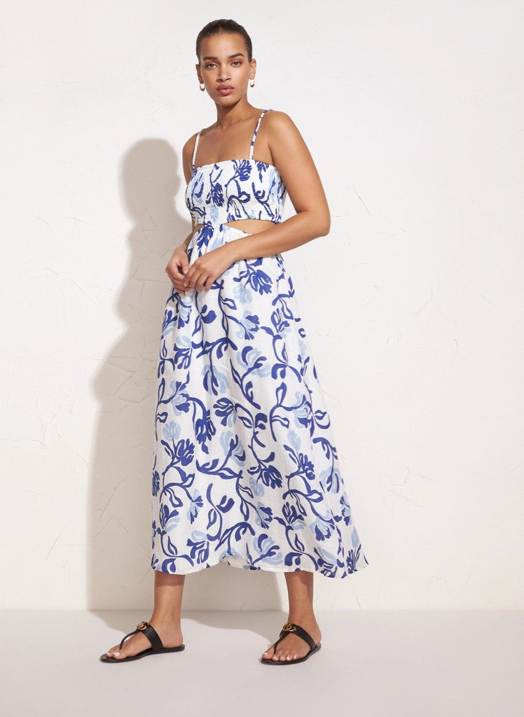 Tayari Midi Dress Ensola Floral Print Blue | Faithfull (AU)