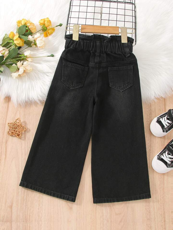 Young Girl Paperbag Waist Wide Leg Jeans | SHEIN