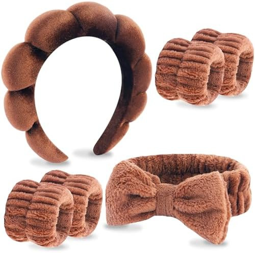 VELSCRUN Spa Headband, Makeup Face Wash Skincare Headbands, 6 Pcs Coffee Color Sponge Bow Tie Get... | Amazon (US)