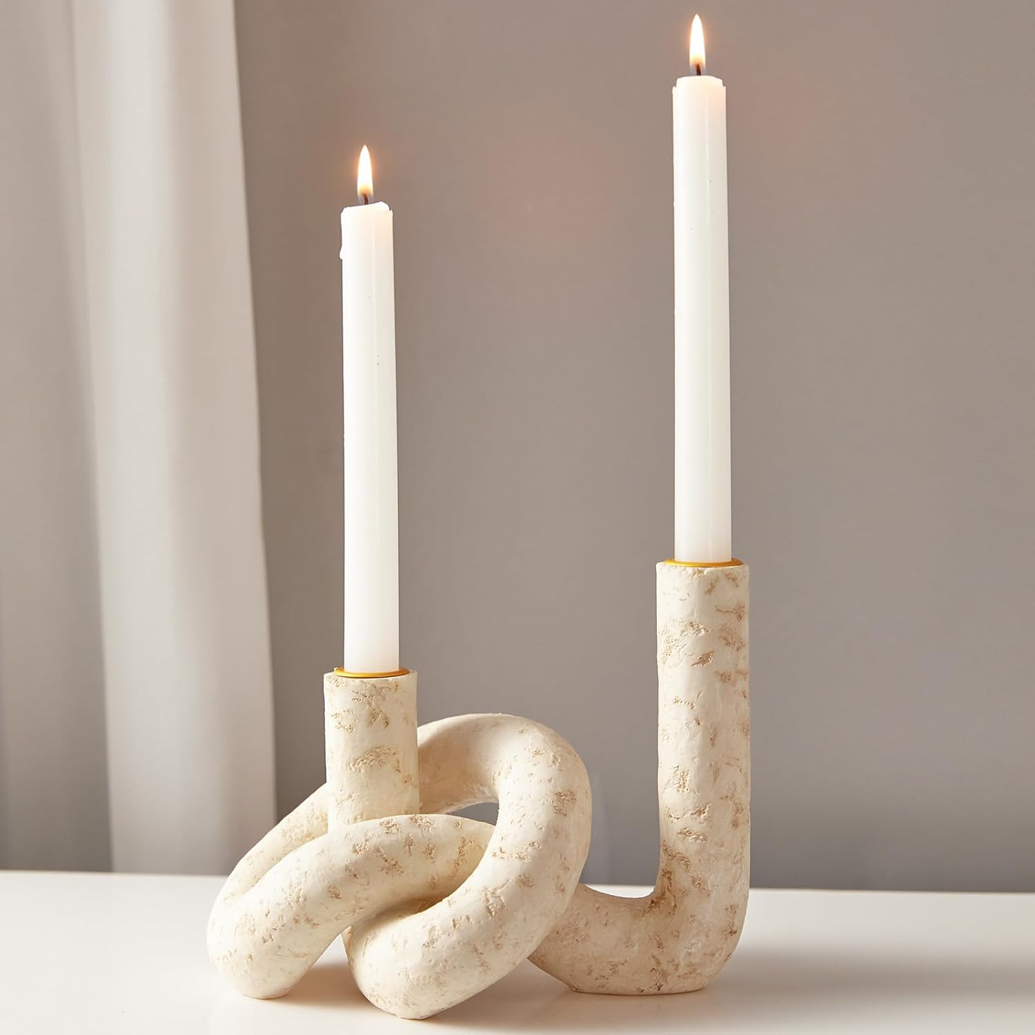DN DECONATION Knot Shaped Taper Candle Holders - Travertine Resin Candlestick Holders, Candle Sti... | Amazon (US)