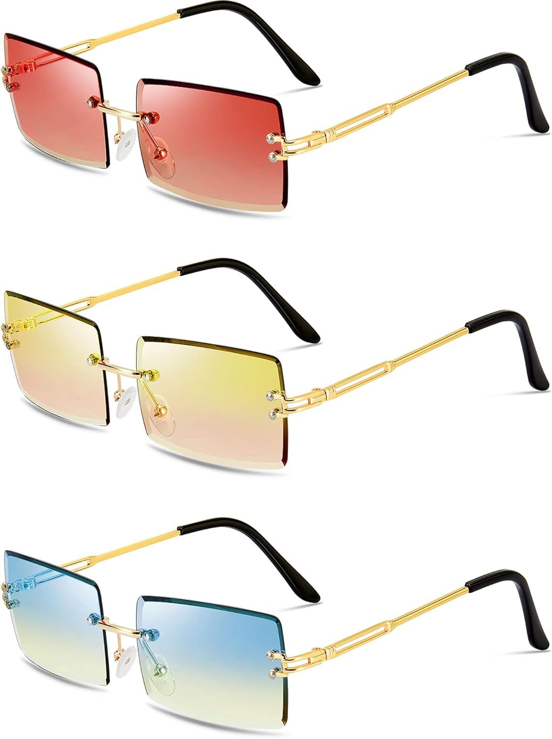 3 Pairs Rimless Rectangle Sunglasses Tinted Frameless Eyewear Vintage Transparent Rectangle Y2K G... | Amazon (US)