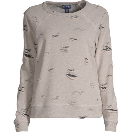 Scoop French Terry Distressed Sweatshirt Women's | Walmart (US)