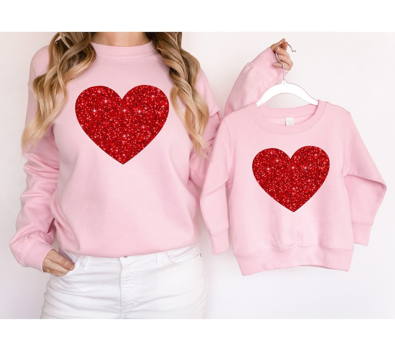 Glitter Heart Sweatshirt, Valentines Day Mommy and Me Outfits, Toddler Girl Valentines Day TShirt... | Etsy (US)