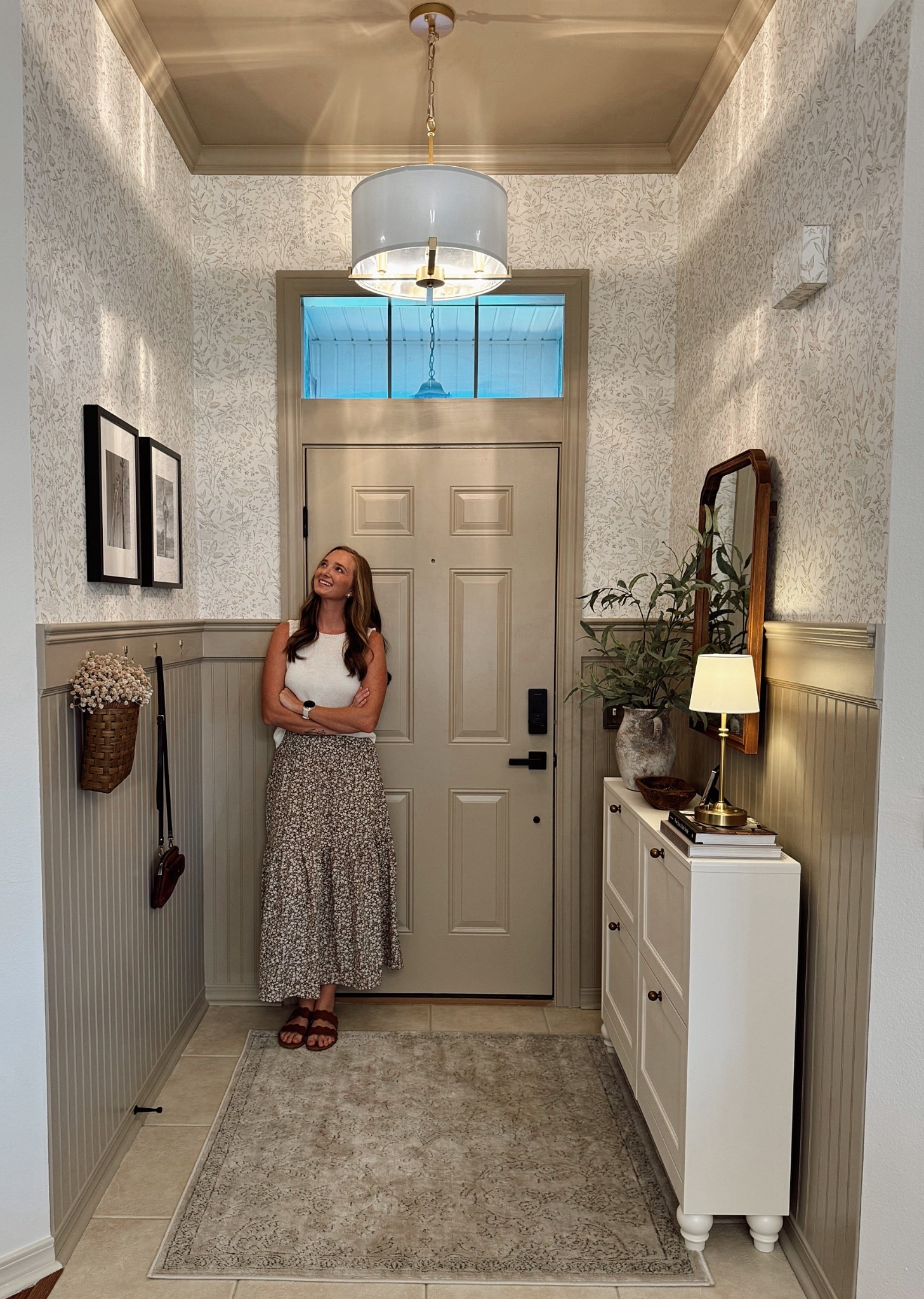 Everything I could link for the entryway! 
Vase, stems, hanging basket, flowers, and gold hooks from Hobby Lobby. Black and white frames old from IKEA. Rug from Rugs.com. *note: mirror is stained with early American 

#LTKHome #LTKFindsUnder100 #LTKStyleTip