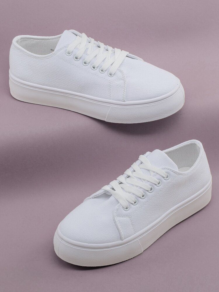 Lace Front Flatform Canvas Sneakers | SHEIN