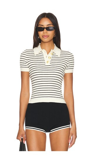 Camelia Stripe Short Sleeve Polo in Ivory & Black | Revolve Clothing (Global)