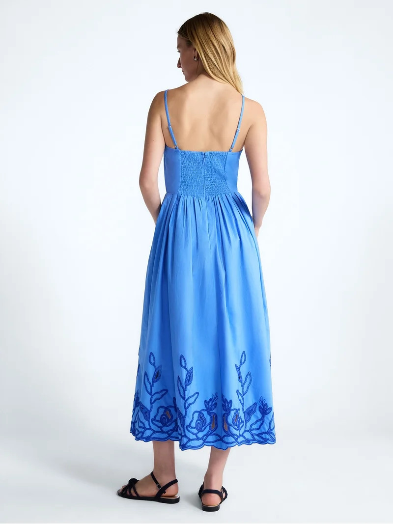 Free Assembly Women's and Women's Plus Embroidered Cotton Midi Dress, Sizes XS-4X | Walmart (US)
