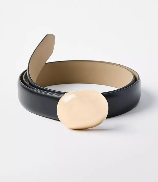 Round Bean Buckle Leather Belt | LOFT