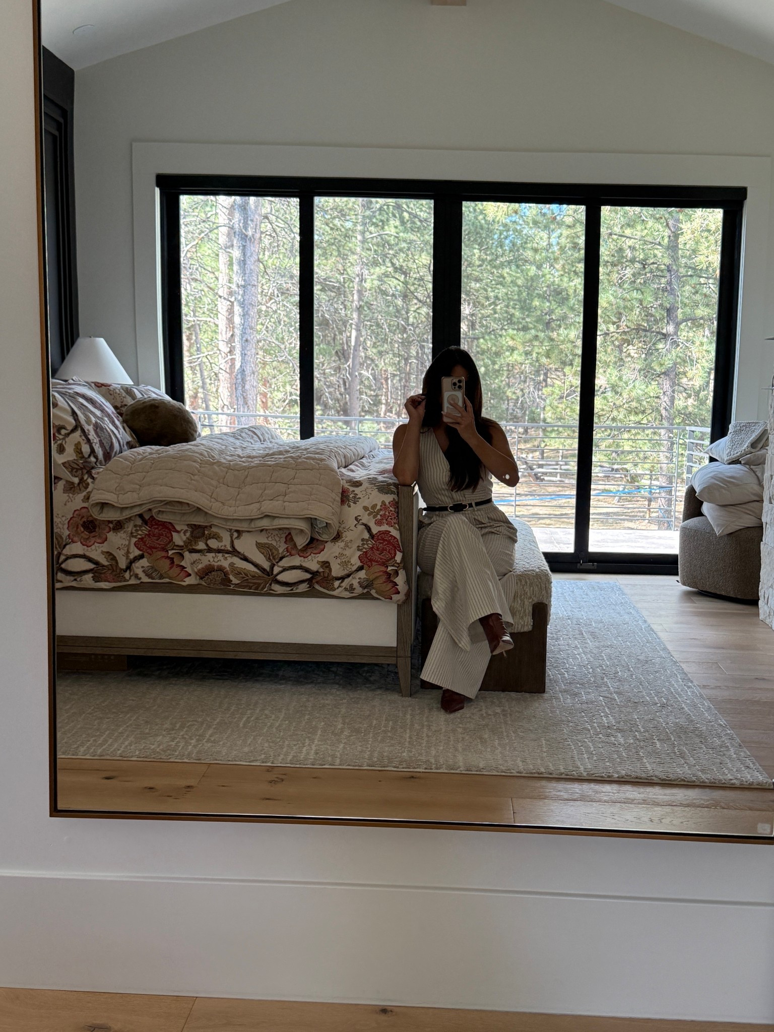 Jumpsuit is Anthro. Runs a bit large. Wearing a US 2. Bedding is Pottery Barn. Gianna Floral duvet cover. Oatmeal Cozy Cloud Quilt. Bed is from RH and can’t be linked. Rug is custom made from carpet.

#LTKdayinmylife #LTKHome #LTKgrwm