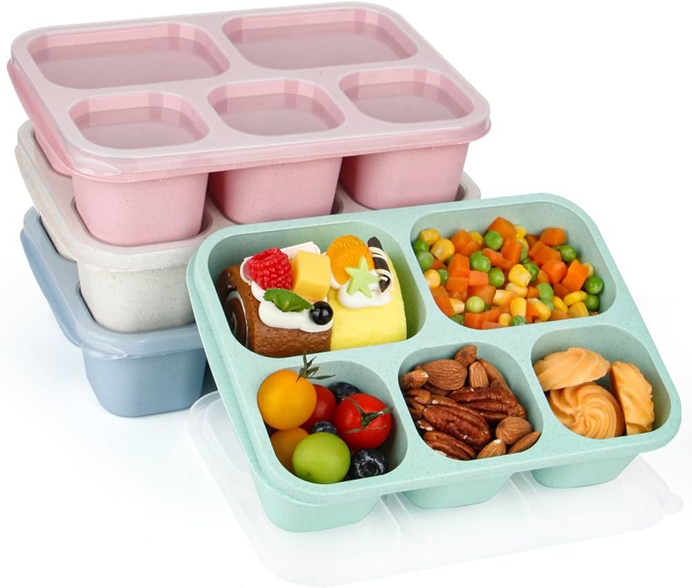 Bento Lunch Boxes - Reusable 5-Compartment Food Lunchables Containers, Snack Boxes For Adults Con... | Amazon (US)
