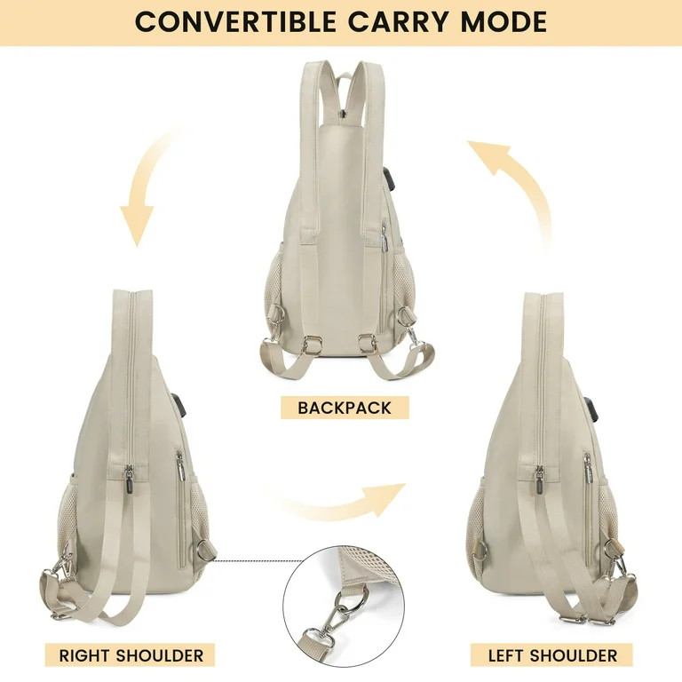 Lovevook Sling Bag for Women, Nylon Casual Daypack Crossbody Sling Backpack with USB Port for Tra... | Walmart (US)