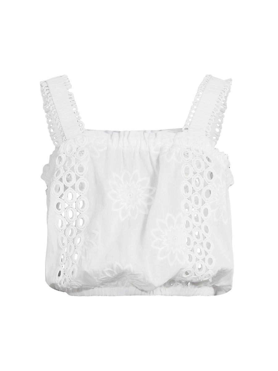 Women's Misha Embroidered Cotton Crop Top - White Floral - Size Medium | Saks Fifth Avenue