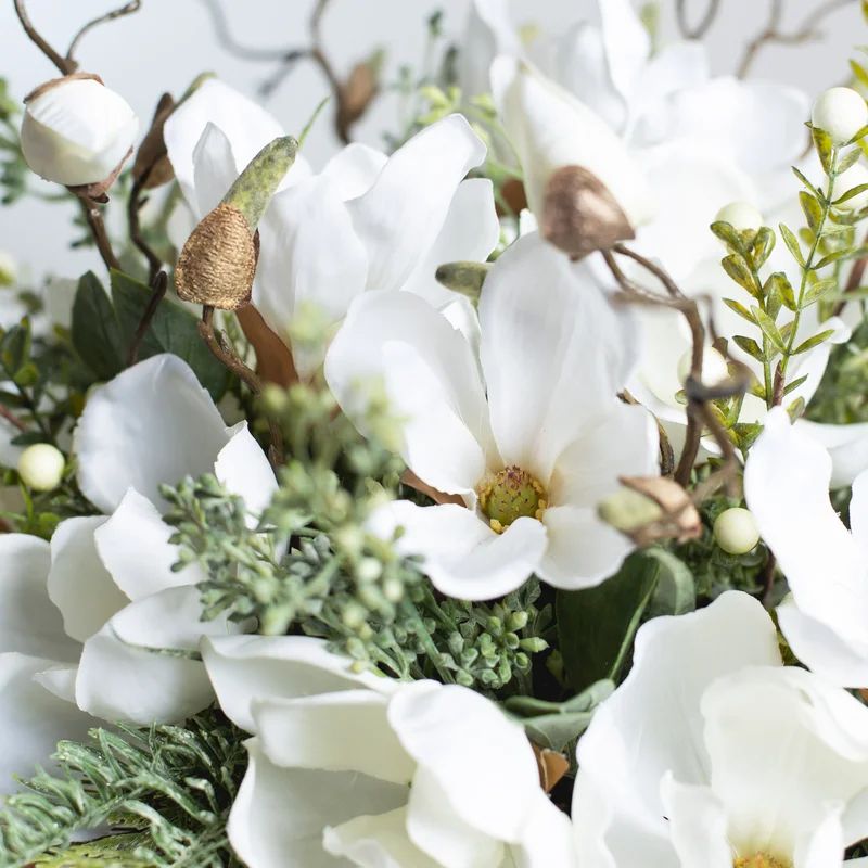 Magnolia, Pine and Snowberry Mixed Floral Arrangement in Vase | Wayfair North America
