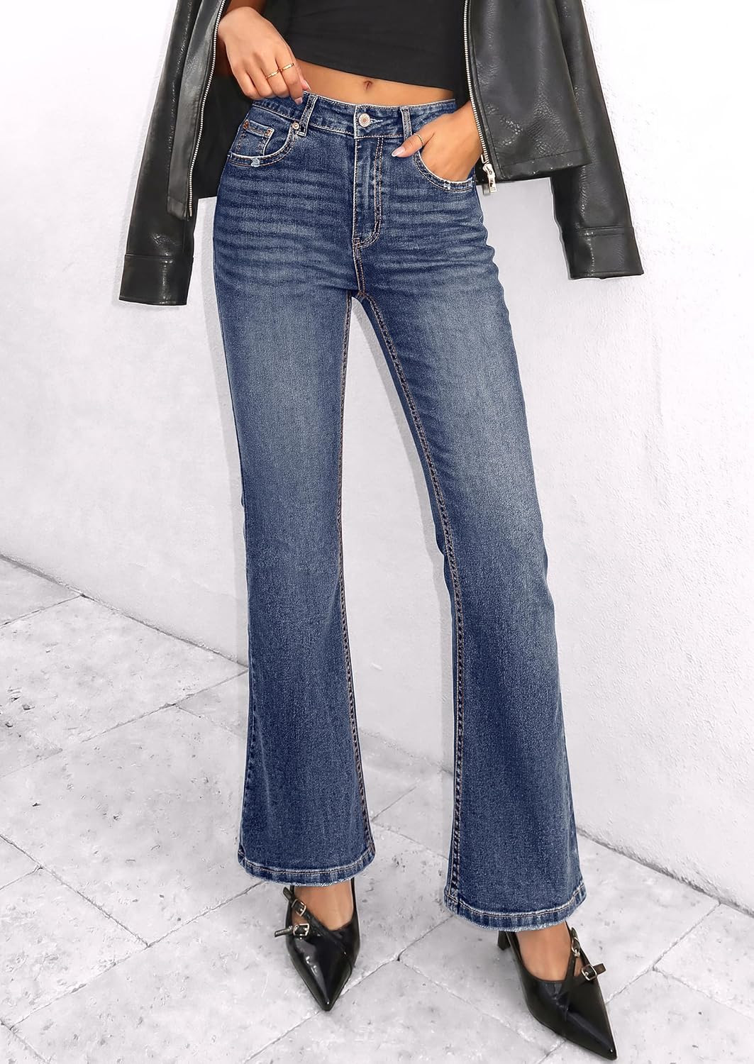 PRETTYGARDEN Women's Bootcut Denim Jeans Flare High Waisted Wide Leg Pants | Amazon (US)