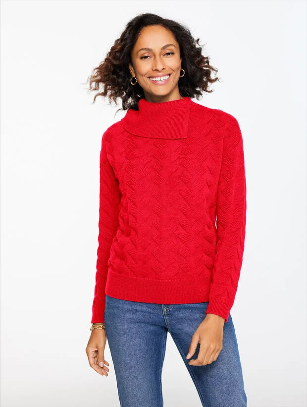 Basketweave Split Neck Sweater | Talbots