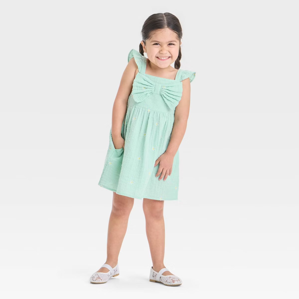 Toddler Girls' Floral Woven Dress - Cat & Jack™ Light Green | Target