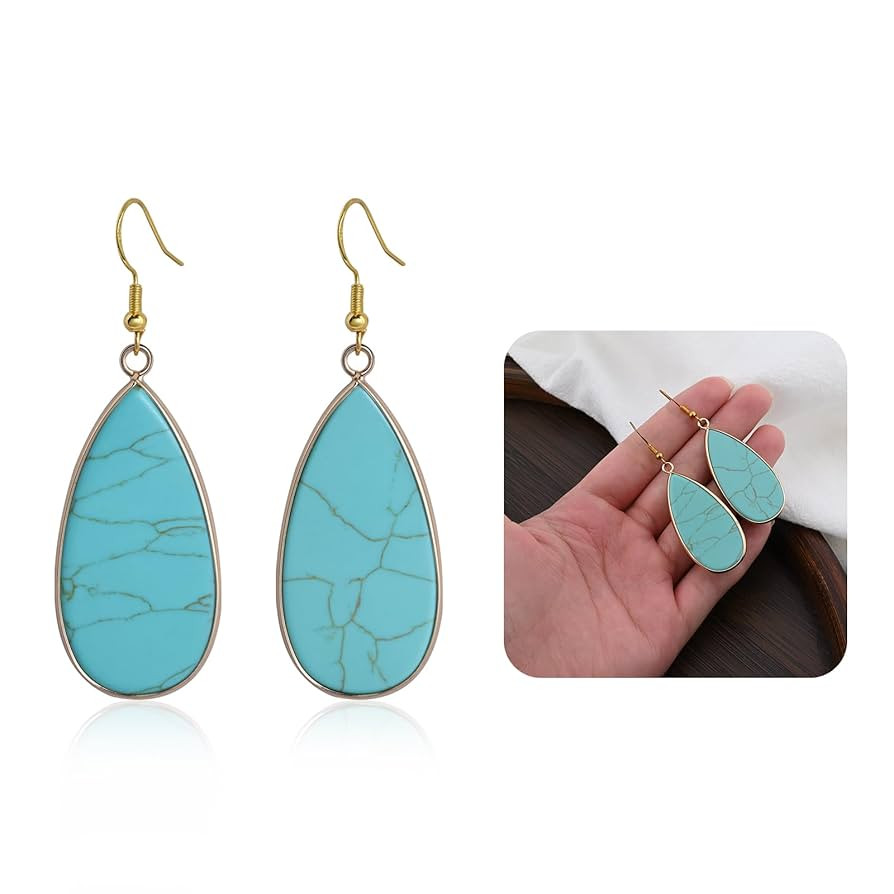 Natural Turquoise Drop Earrings Gold Teardrop Dangle Earrings Turquoise Jewelry for Women Handmad... | Amazon (US)