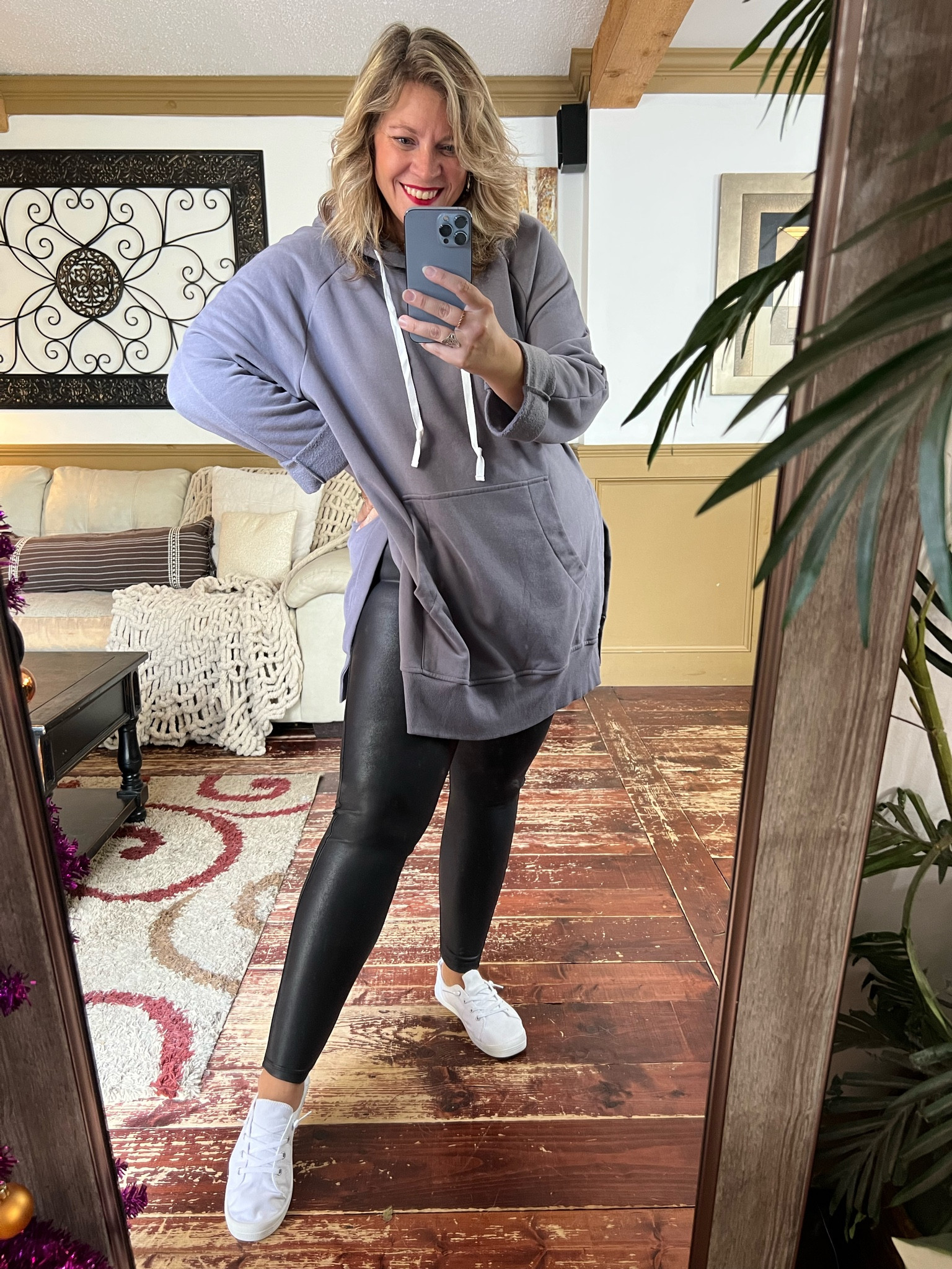 Oversized hoodie, faux leather leggings, slip on sneakers, Amazon outfit, athleisure style - xxl in hoodie (xl would have also fit), xl in WALMART leggings and xxl in Amazon leggings 

#LTKstyletip #LTKcurves #LTKunder50