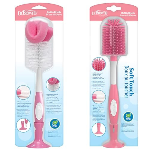Dr. Brown's Baby Bottle and Nipple Brush Soft Touch and Sponge Brush, Pink Variety Pack, 2 Count | Amazon (US)