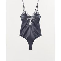 Zara - Satin Bodysuit With Lace Trim - Grey / Tan - S - Woman | Zara UK