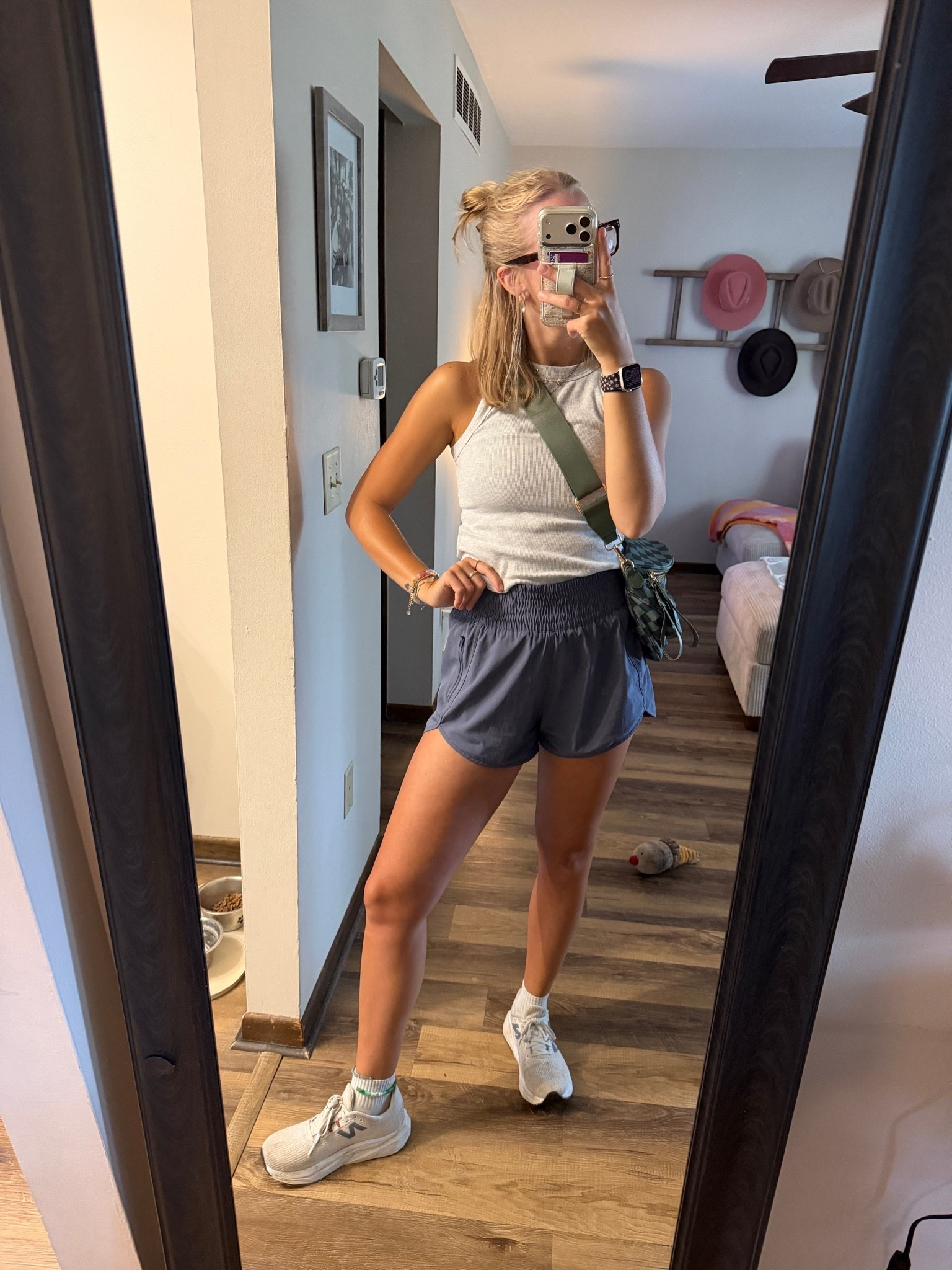Yesterday’s OOTD & workout fit — 06.10.26

My fav running shorts are ON SALE!!! 🤑 The perfect shorts for running.. don’t budge/ride up, have built in underwear (which are great for running IMO), and they come in 40+ colors!!!! 💜🩷💛🩵💚🧡🤎🖤

Size medium in Amazon running shorts
*new checkered crossbody bag is from Amazon (the CUTEST thing ever 💚)
Size 9 in New Balance tennis shoes from @DSW 
Size small tall in fitted grey Old Navy tank
Size medium in black Old Navy sports bra
🧦 socks are also from Old Navy

Amazon finds, Amazon deals, Amazon fashion, fashion finds, Amazon shorts, Amazon must haves, running shorts, running outfits, comfy shorts, Old Navy tank top, Old Navy finds, Old Navy deals, Old Navy sale, Amazon bags, crossbody bags, crossbody purses, checkered purse, New Balance shoes, white running shoes

#LTKootd #LTKActive #LTKSaleAlert