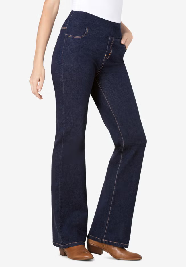 Flex-Fit Pull-On Bootcut Gap-Free Stretch Denim Jeans | Woman Within