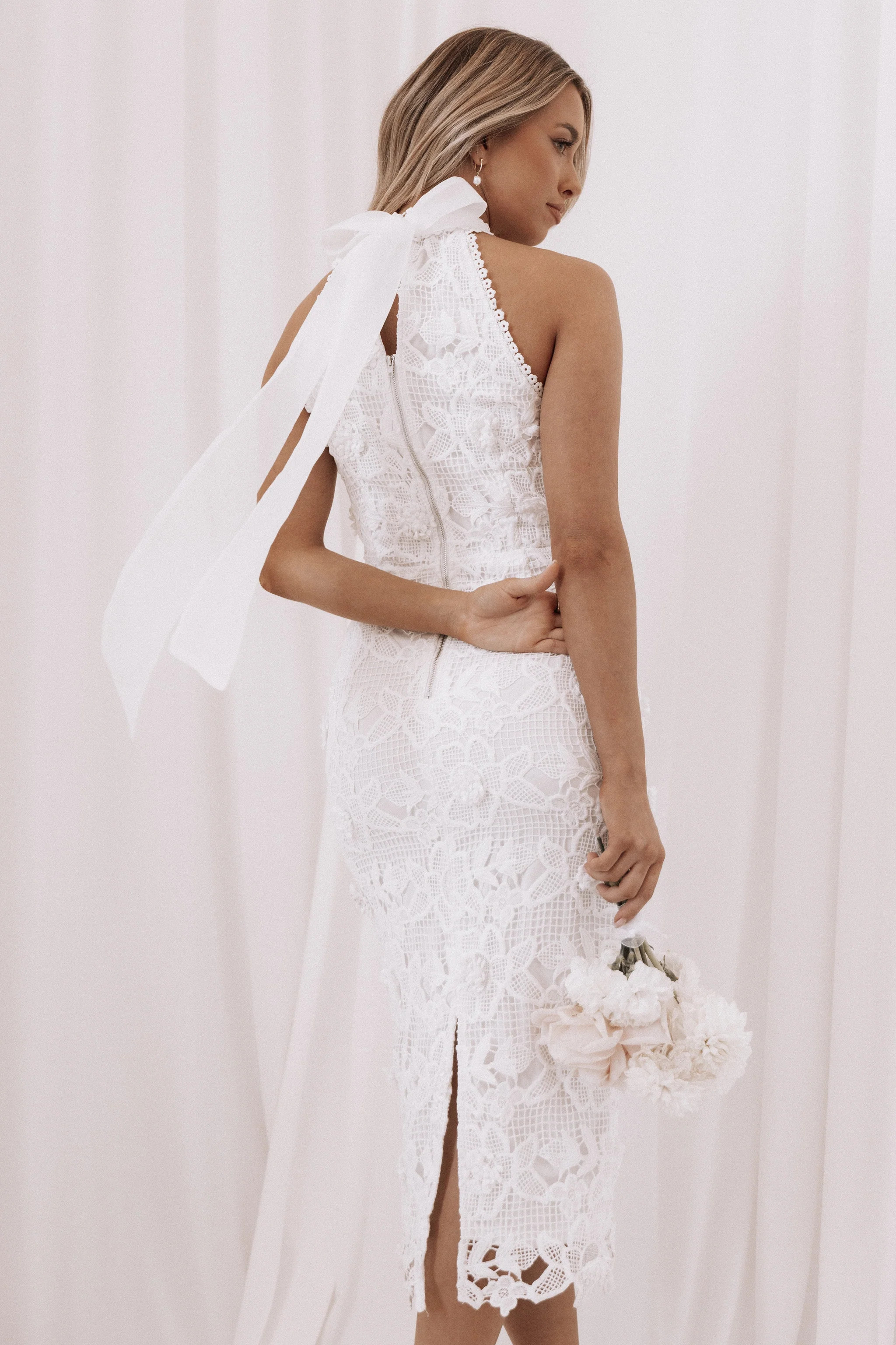 Adalyn Halterneck Midi Dress - White | Petal & Pup (US)