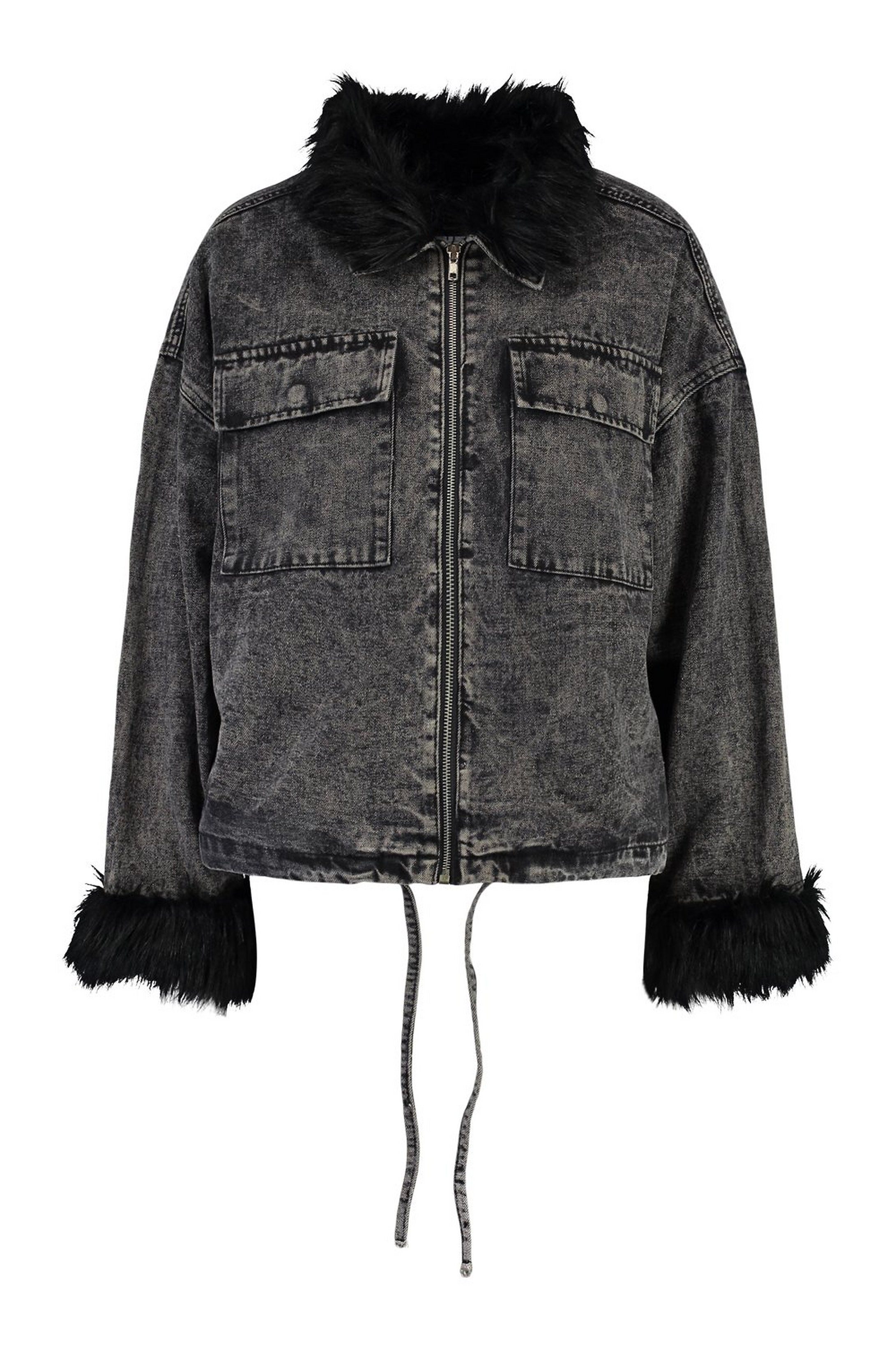 Faux Fur Collar And Cuff Denim Shacket | Boohoo.com (US & CA)