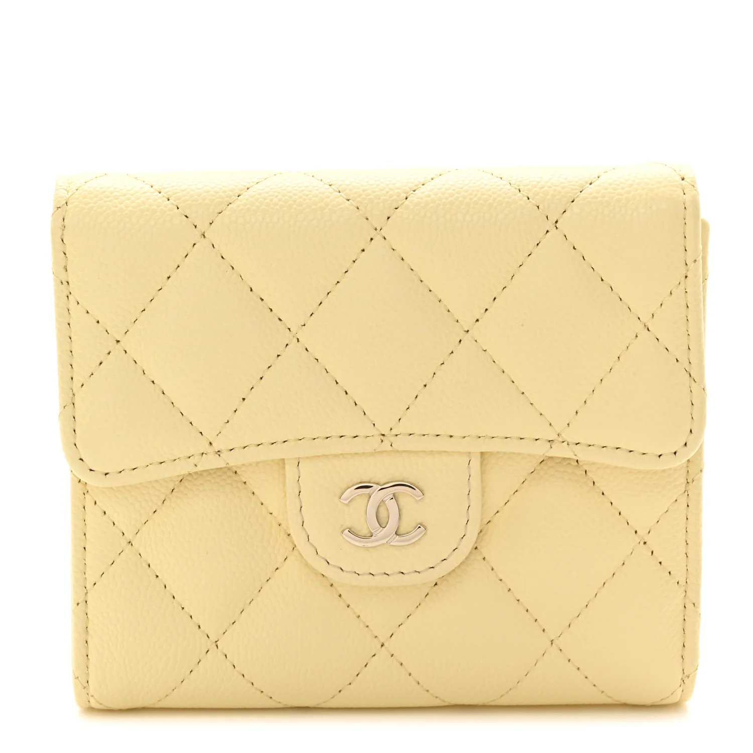Caviar Quilted Compact Flap Wallet Light Yellow | FASHIONPHILE (US)