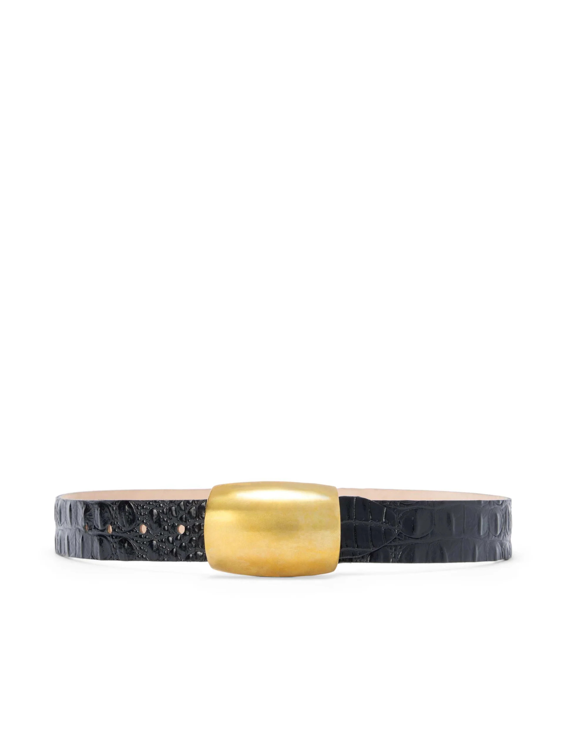 Milou Belt in Black Croc Embossed/Gold | L'AGENCE | L'Agence