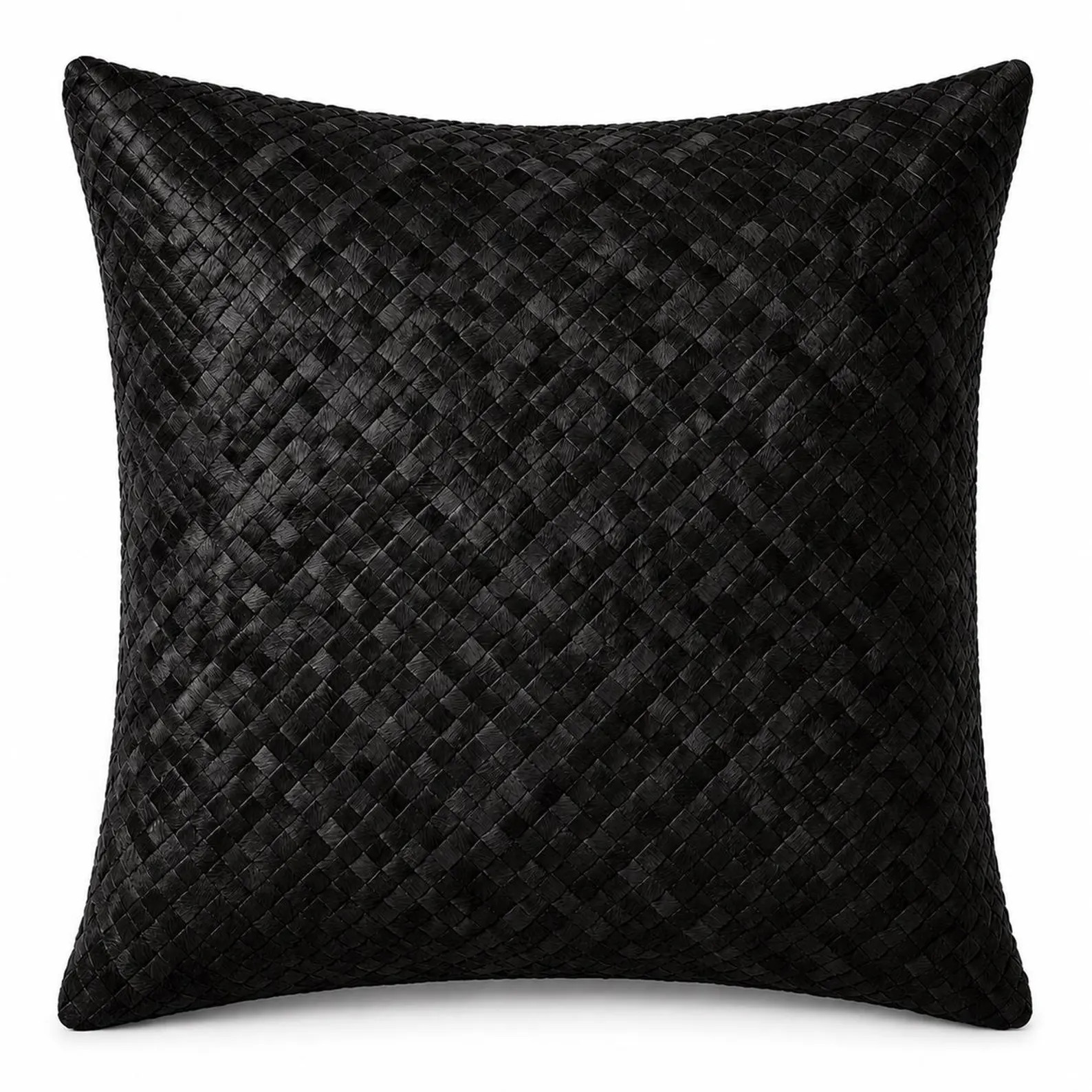 Black Woven Hairon Leather Cushion Cover | Handmade Luxury Modern Throw Pillow for Sofa Decor | Etsy (Global)