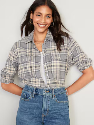 Long-Sleeve Plaid Flannel Boyfriend Tunic Shirt for Women | Old Navy (US)